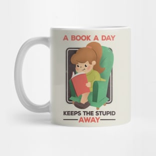 A Book A Day Keeps The Stupid Away Retro Cartoon Girl Mug